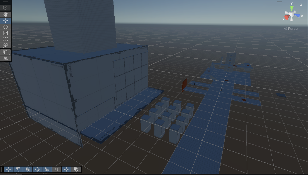Greybox playground scene used to prototype puzzle mechanics