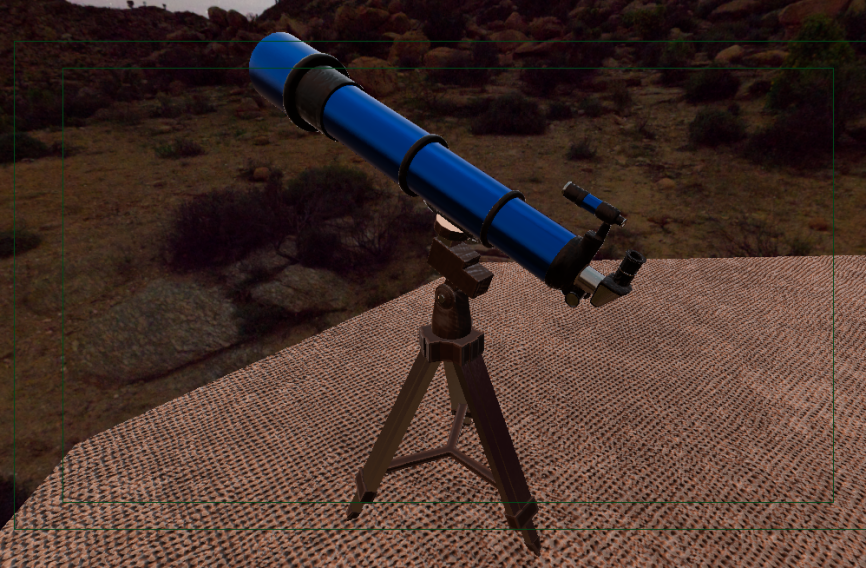 Rendered telescope on the base roof against an HDRI environment